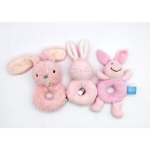 Lot of 3 Pink Plush Baby Rattles Piglet